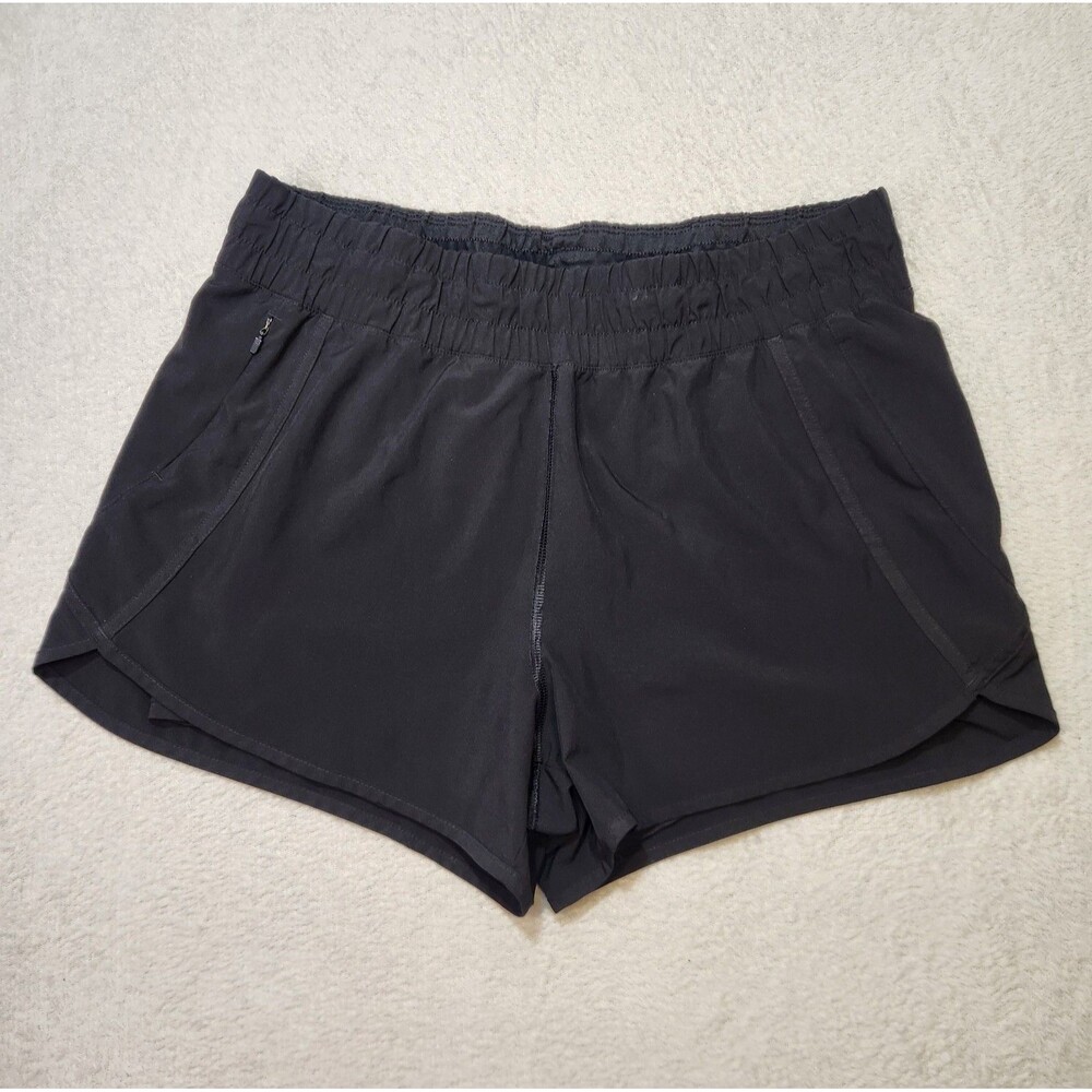 Avia Women's L Black Athletic Shorts Built-In Brief Elastic Waist Zip Pocket
